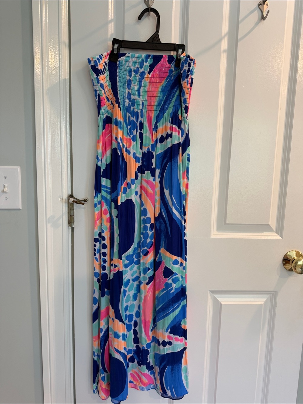 Lilly Pulitzer Navy Pink Teal Abstract Strapless Maxi - Picture 1 of 3
